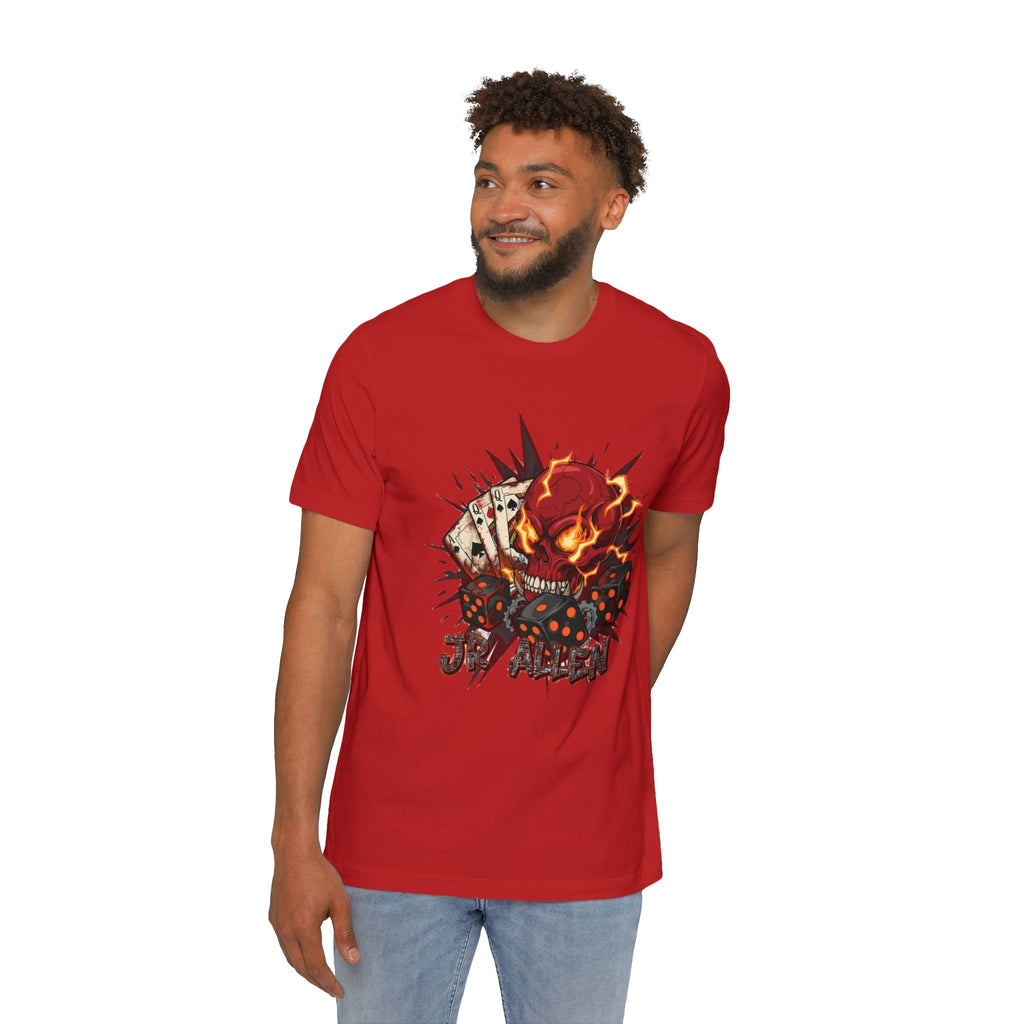 Skull Poker Tee — Hellfire Skull with Playing Cards Graphic T-Shirt Printify