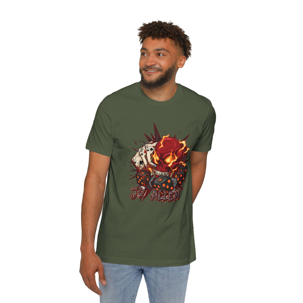 Skull Poker Tee — Hellfire Skull with Playing Cards Graphic T-Shirt Printify
