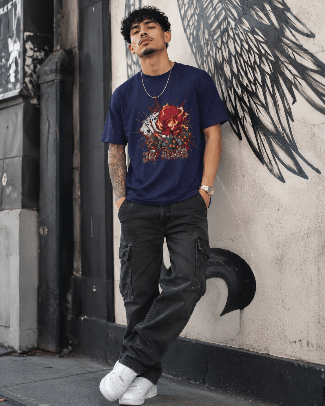 Skull Poker Tee — Hellfire Skull with Playing Cards Graphic T-Shirt