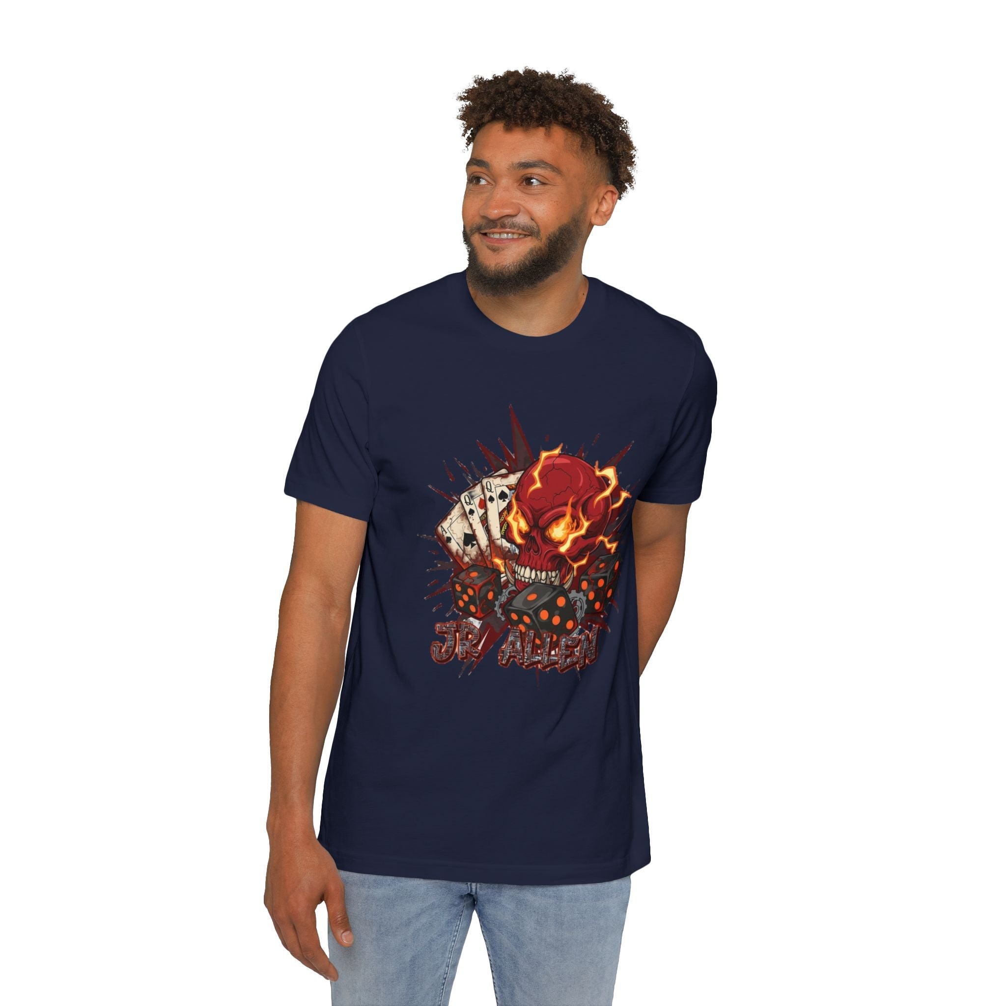 Skull Poker Tee — Hellfire Skull with Playing Cards Graphic T-Shirt Printify