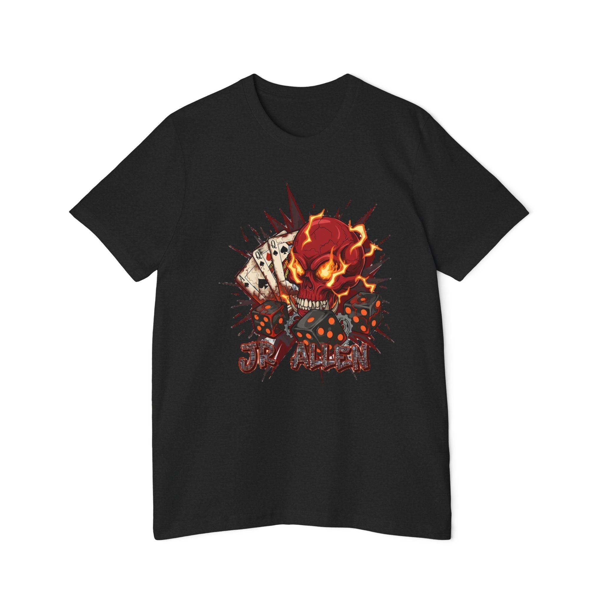 Skull Poker Tee — Hellfire Skull with Playing Cards Graphic T-Shirt Printify