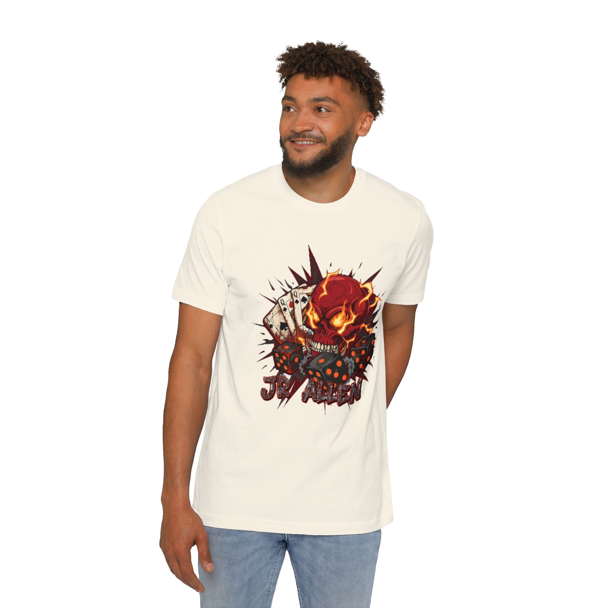 Skull Poker Tee — Hellfire Skull with Playing Cards Graphic T-Shirt Printify