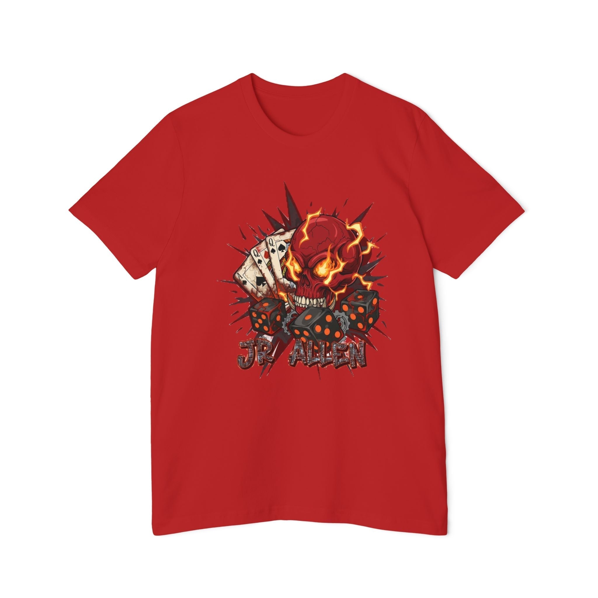 Skull Poker Tee — Hellfire Skull with Playing Cards Graphic T-Shirt Printify
