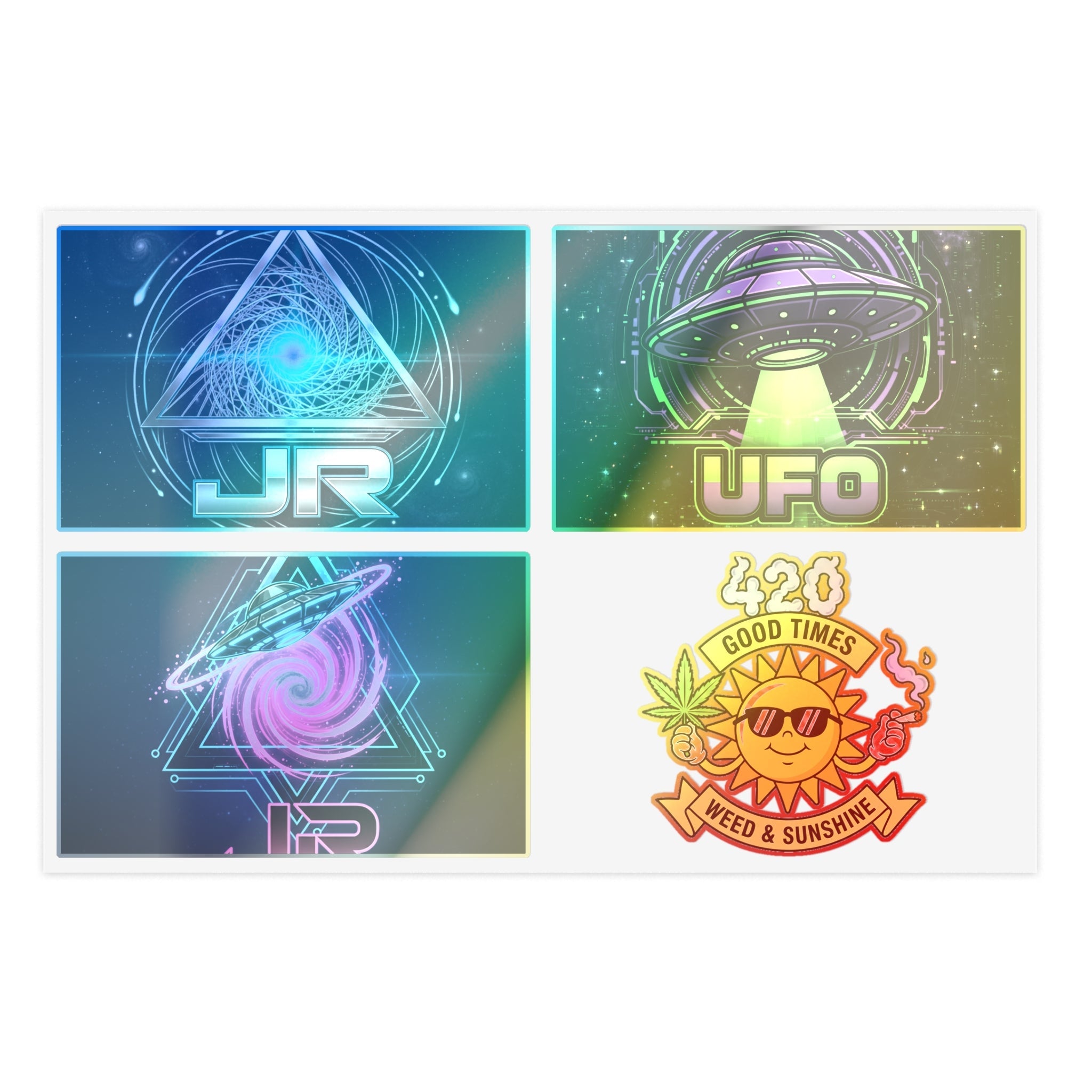 Space & 420 Sticker Sheet — UFO, Cosmic Vortex & Sun 'Good Times' Decals Printify