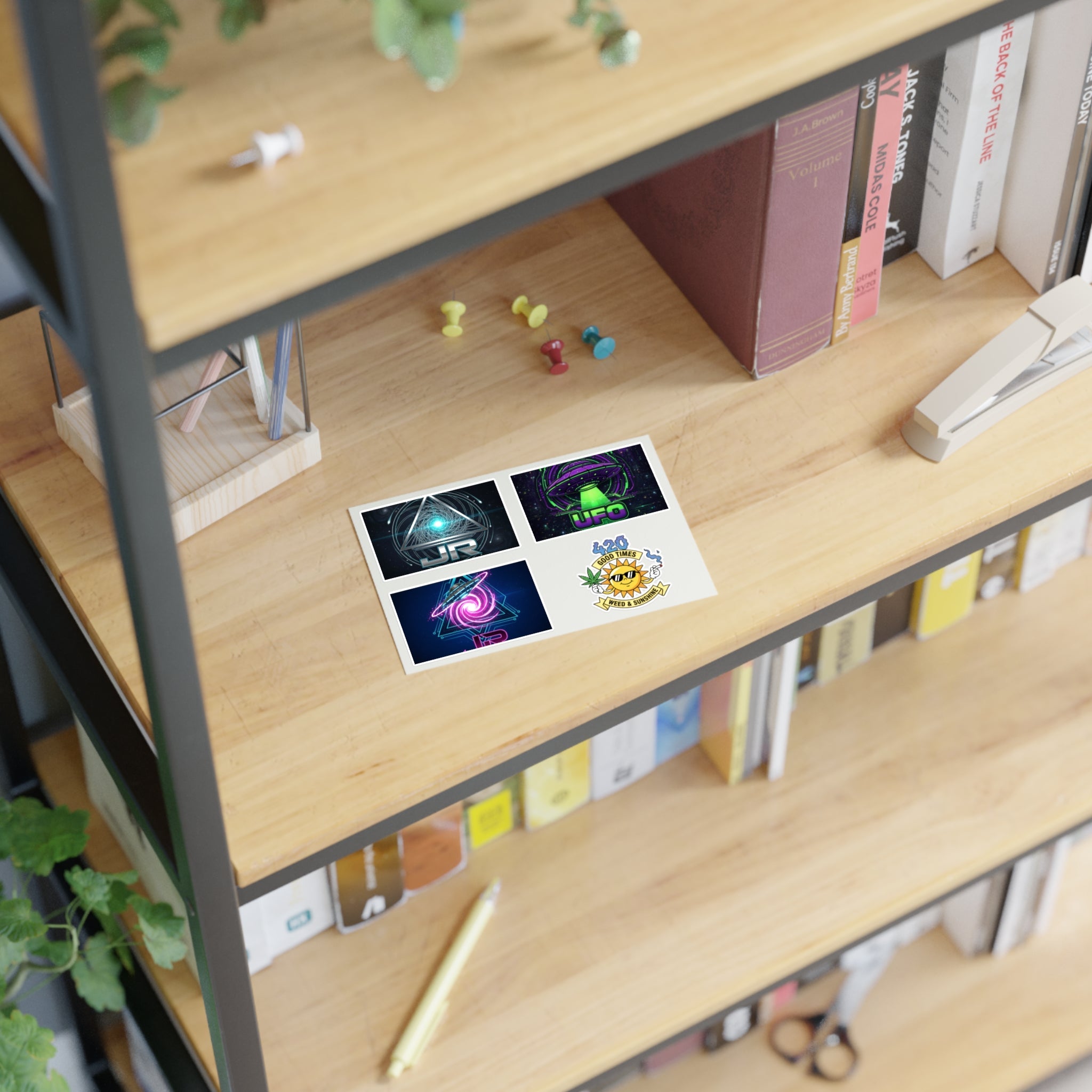 Space & 420 Sticker Sheet — UFO, Cosmic Vortex & Sun 'Good Times' Decals Printify