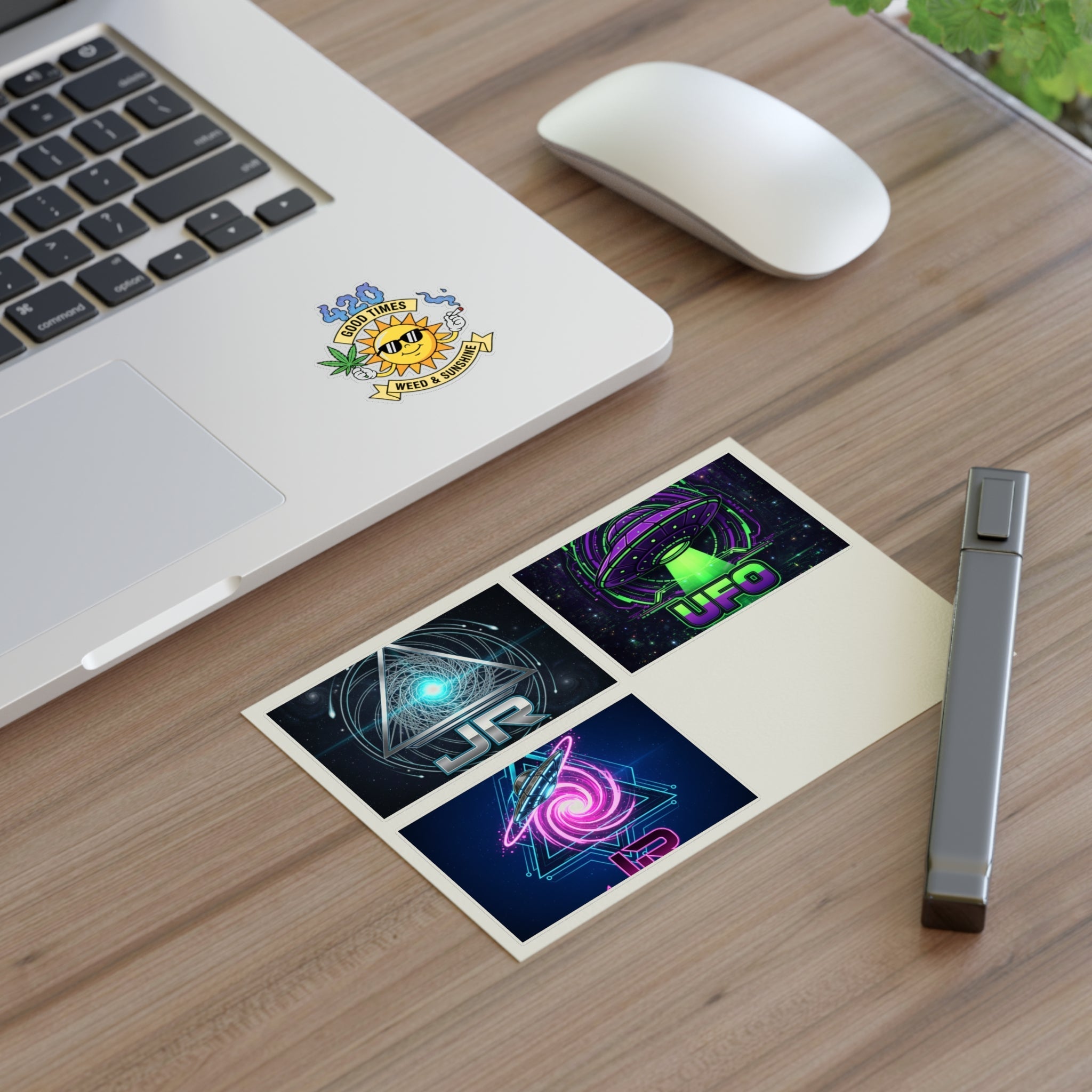 Space & 420 Sticker Sheet — UFO, Cosmic Vortex & Sun 'Good Times' Decals Printify