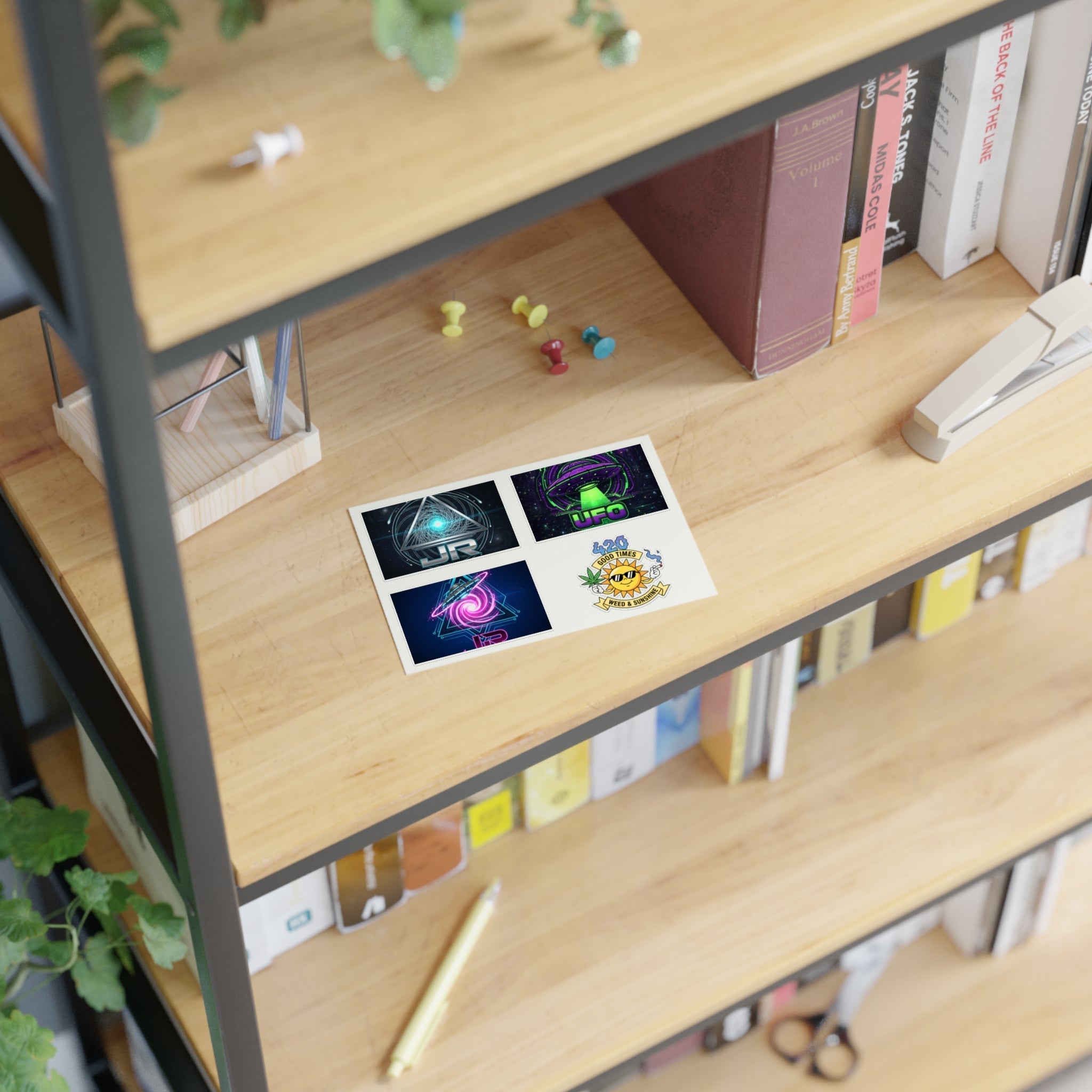 Space & 420 Sticker Sheet — UFO, Cosmic Vortex & Sun 'Good Times' Decals Printify