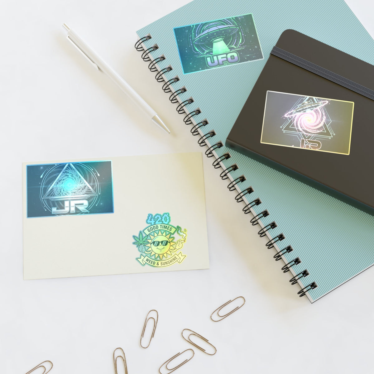 Space & 420 Sticker Sheet — UFO, Cosmic Vortex & Sun 'Good Times' Decals Printify