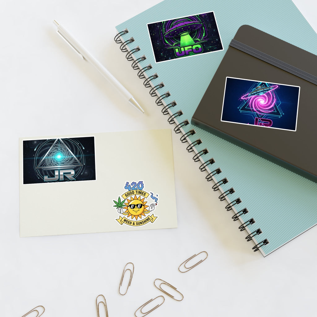 Space & 420 Sticker Sheet — UFO, Cosmic Vortex & Sun 'Good Times' Decals Printify