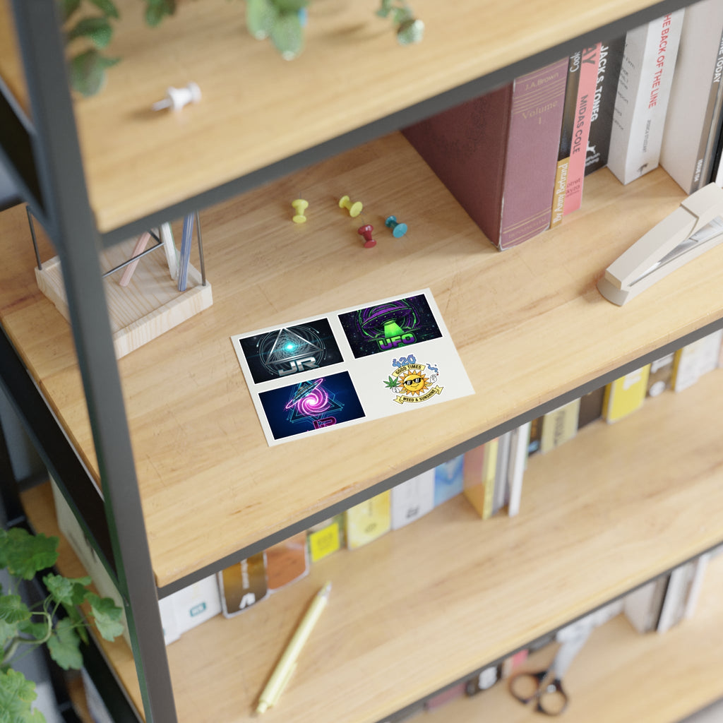 Space & 420 Sticker Sheet — UFO, Cosmic Vortex & Sun 'Good Times' Decals Printify