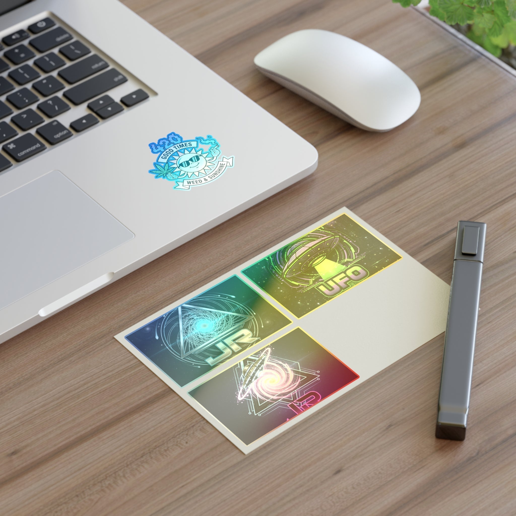 Space & 420 Sticker Sheet — UFO, Cosmic Vortex & Sun 'Good Times' Decals Printify