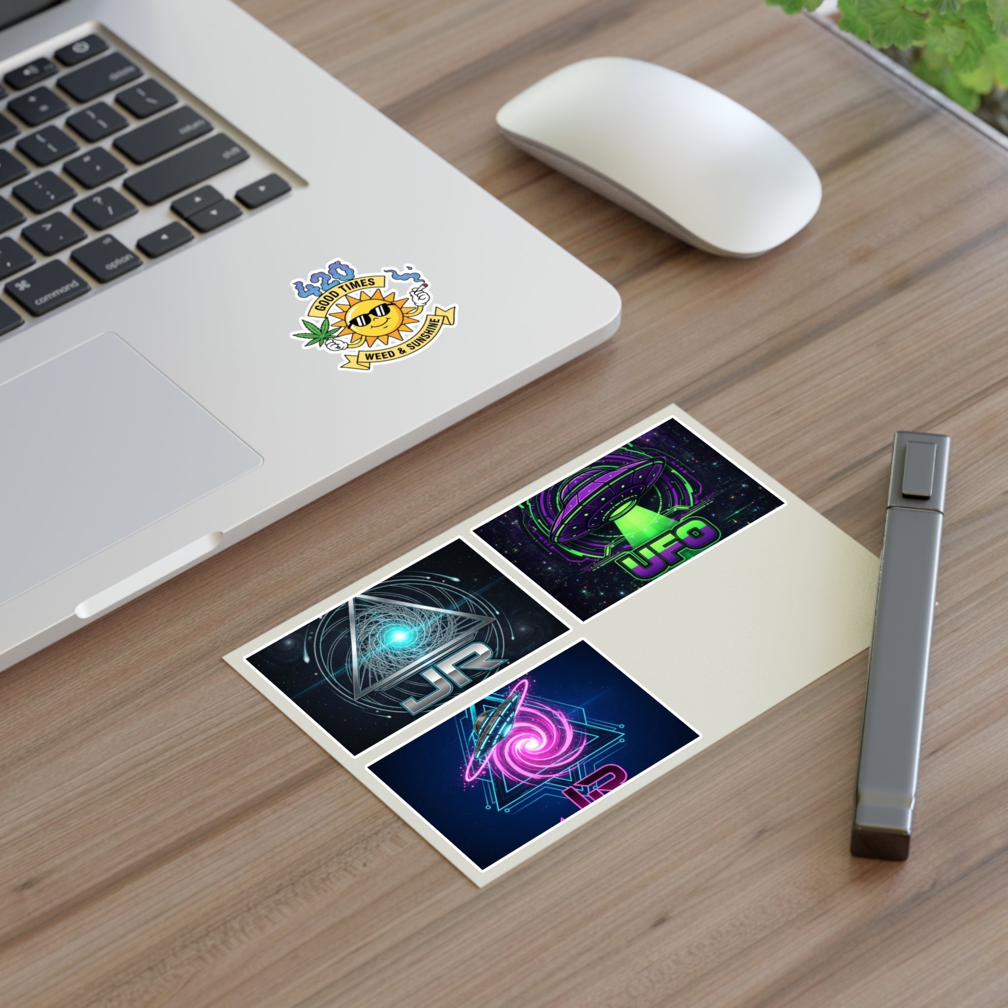 Space & 420 Sticker Sheet — UFO, Cosmic Vortex & Sun 'Good Times' Decals Printify