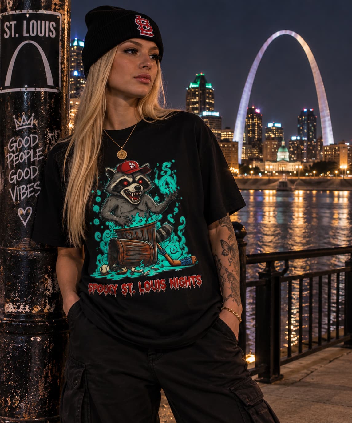 Spooky St. Louis Nights Raccoon Tee – Halloween Streetwear