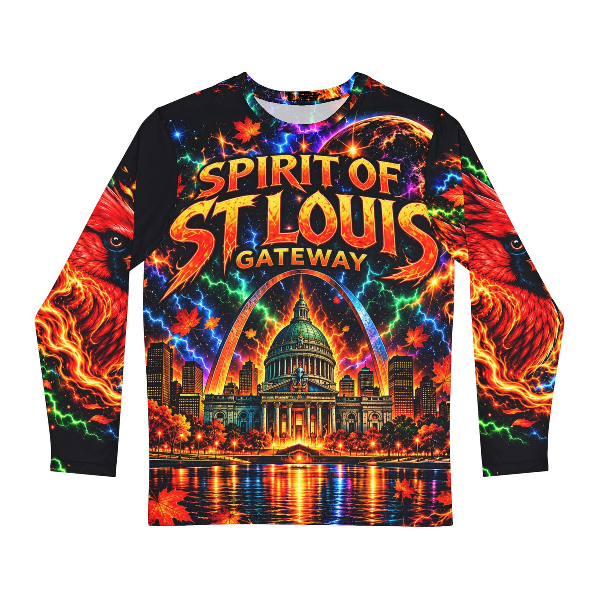 St. Louis Gateway Long Sleeve Shirt — Spirit of St. Louis Neon Cityscape