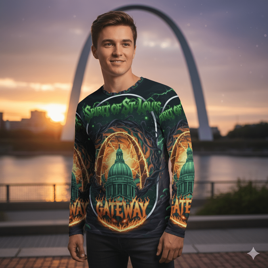 St. Louis Gateway Men's Long Sleeve Shirt, Urban Casual Wear, Graphic Tee, Vibrant Streetwear, Festival Apparel, Unique Gift Idea🎃 Printify