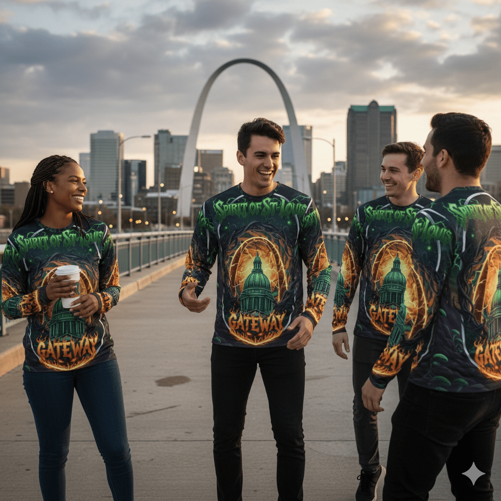 St. Louis Gateway Men's Long Sleeve Shirt, Urban Casual Wear, Graphic Tee, Vibrant Streetwear, Festival Apparel, Unique Gift Idea🎃 Printify