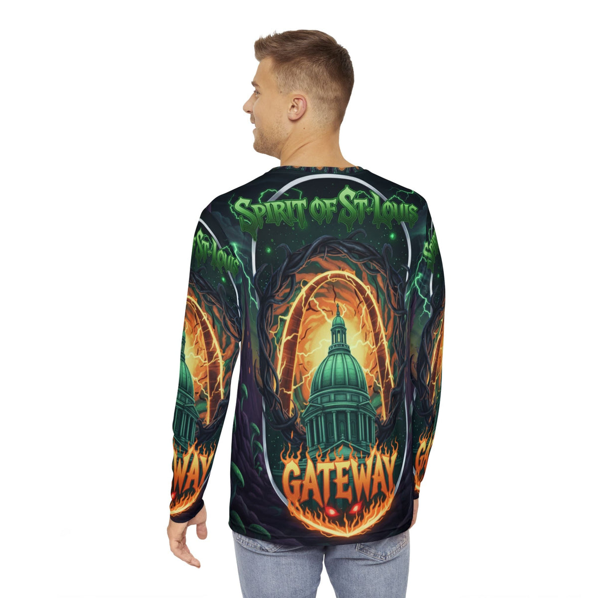 St. Louis Gateway Men's Long Sleeve Shirt, Urban Casual Wear, Graphic Tee, Vibrant Streetwear, Festival Apparel, Unique Gift Idea🎃 Printify
