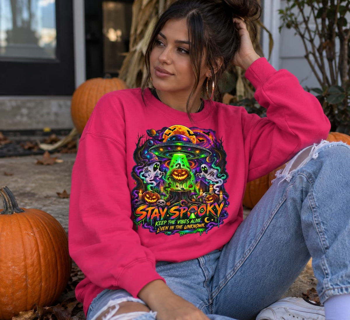 Stay Spooky Cosmic UFO Sweatshirt | Halloween Streetwear