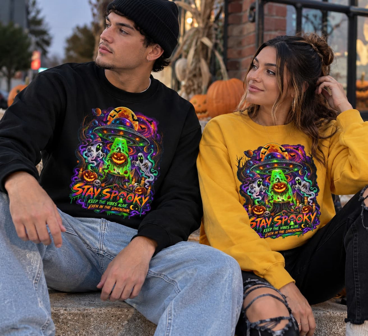 Stay Spooky Cosmic UFO Sweatshirt | Halloween Streetwear