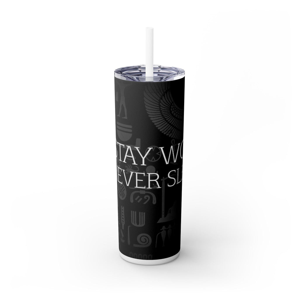 Stay Woke Skinny Tumbler - Motivational Drinkware, 20oz Travel Cup, Perfect for Gifts, Self-Care, Gym, Coffee Lovers Printify