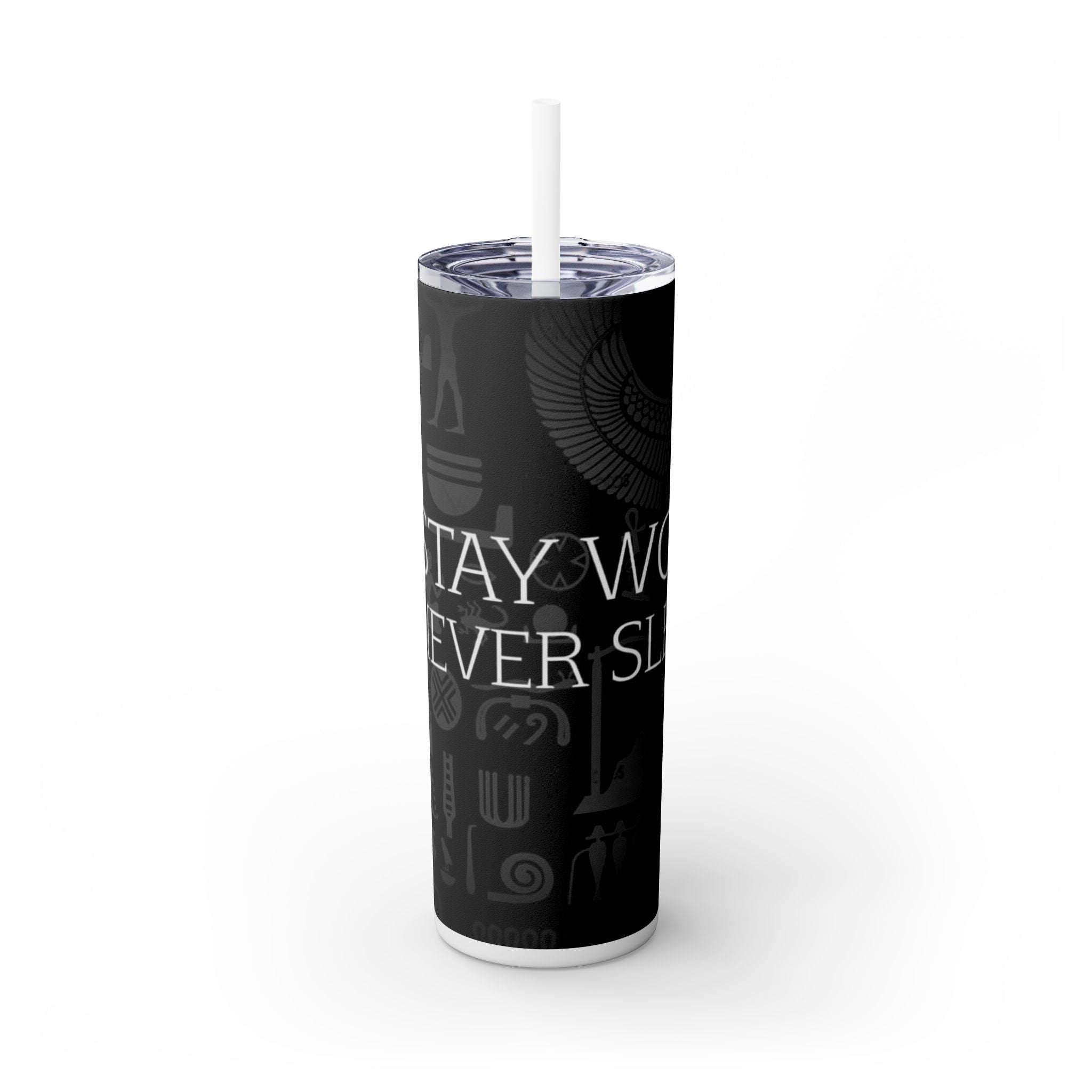 Stay Woke Skinny Tumbler - Motivational Drinkware, 20oz Travel Cup, Perfect for Gifts, Self-Care, Gym, Coffee Lovers Printify