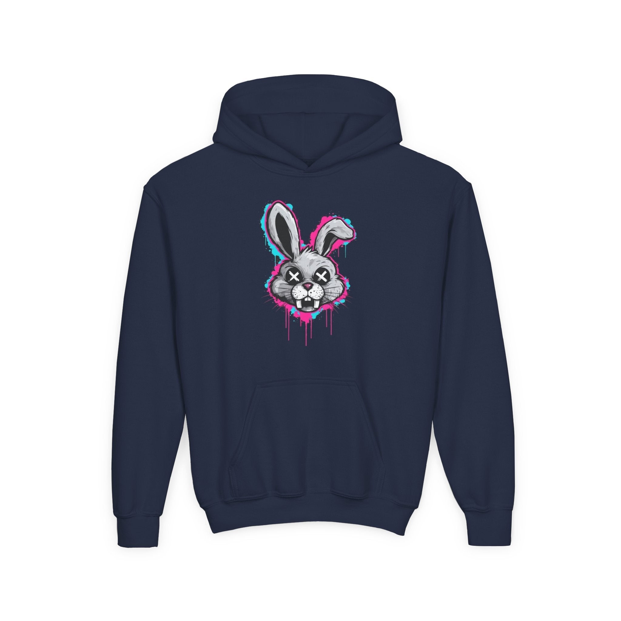 Stylish Graffiti Bunny Youth Hoodie, Trendy Sweatshirt for Kids, Perfect for Birthdays, Halloween, Everyday Wear, Unique Gift Idea Printify