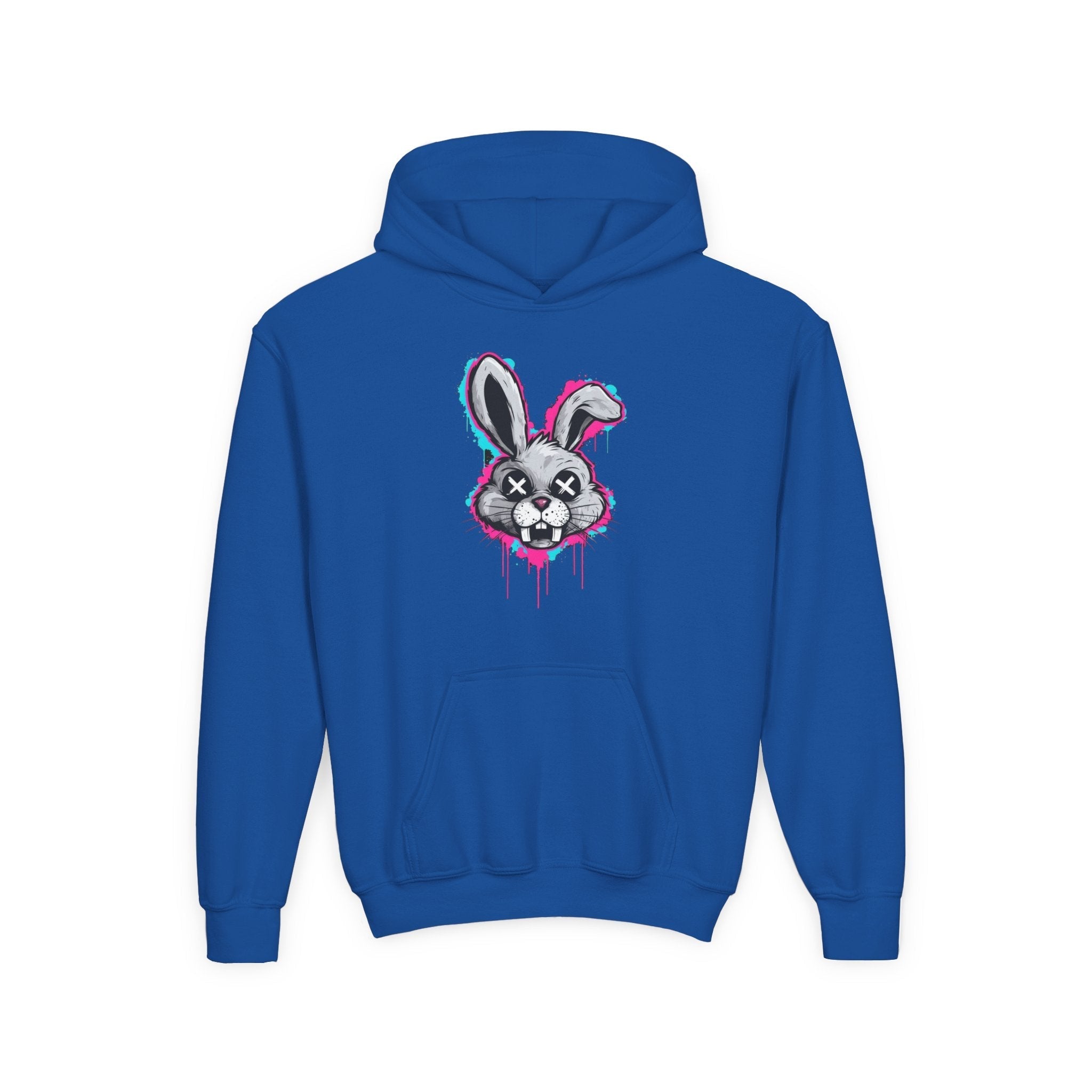 Stylish Graffiti Bunny Youth Hoodie, Trendy Sweatshirt for Kids, Perfect for Birthdays, Halloween, Everyday Wear, Unique Gift Idea Printify