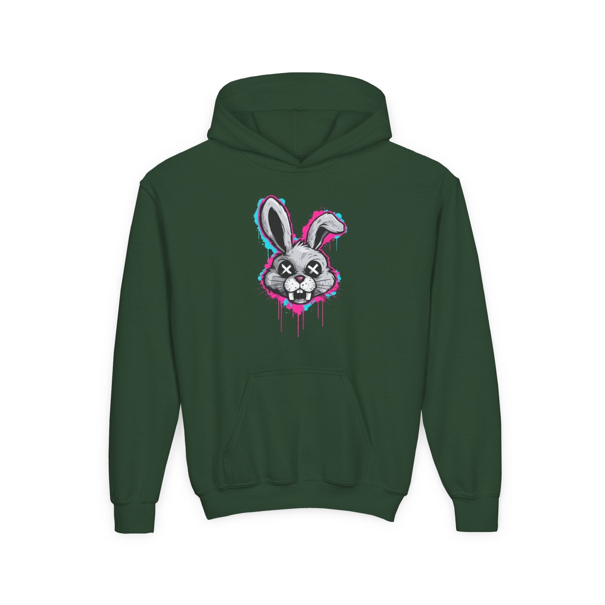 Stylish Graffiti Bunny Youth Hoodie, Trendy Sweatshirt for Kids, Perfect for Birthdays, Halloween, Everyday Wear, Unique Gift Idea Printify
