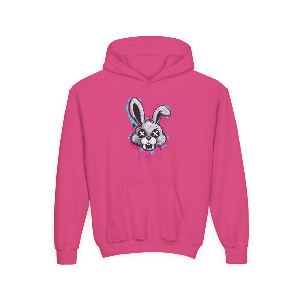 Stylish Graffiti Bunny Youth Hoodie, Trendy Sweatshirt for Kids, Perfect for Birthdays, Halloween, Everyday Wear, Unique Gift Idea Printify