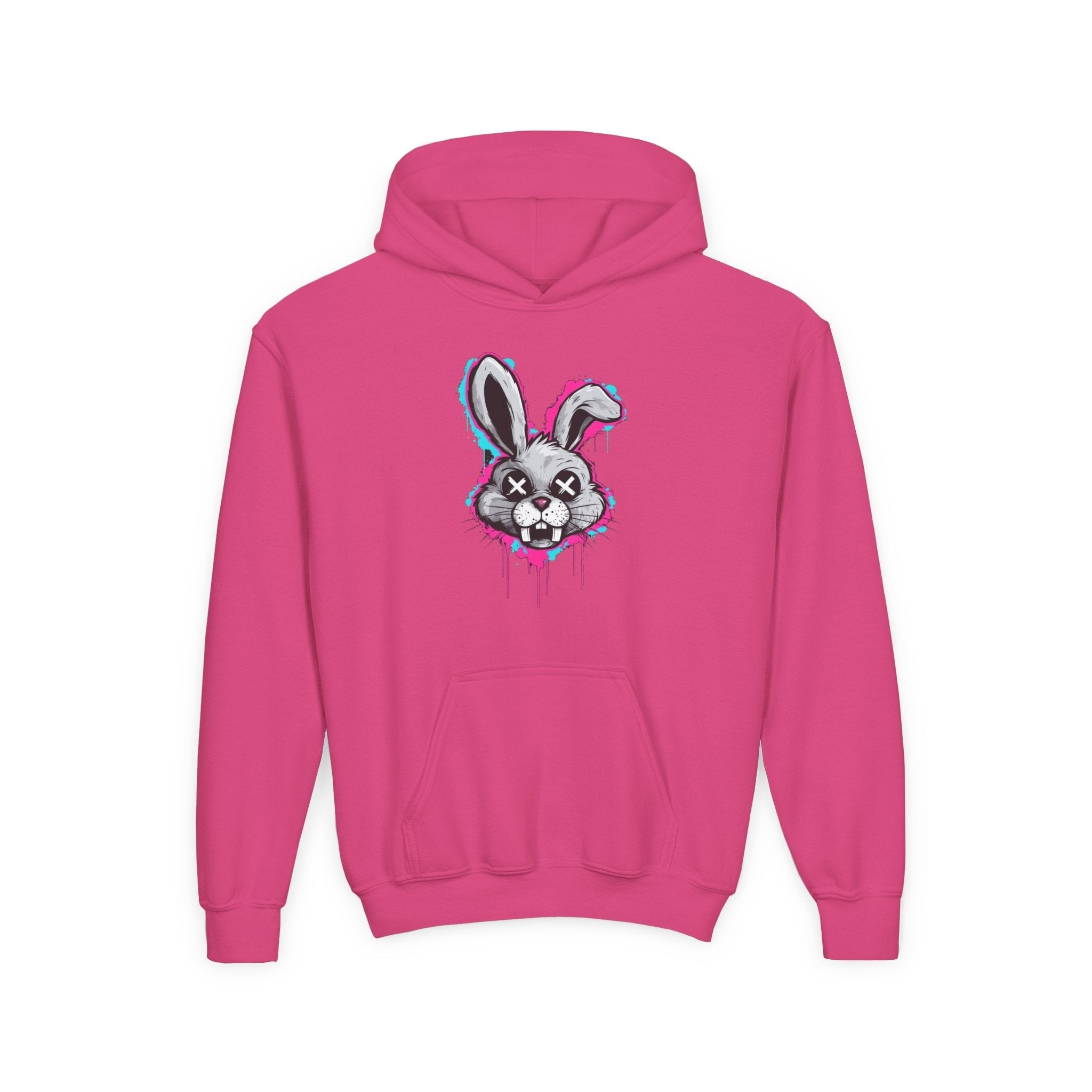 Stylish Graffiti Bunny Youth Hoodie, Trendy Sweatshirt for Kids, Perfect for Birthdays, Halloween, Everyday Wear, Unique Gift Idea Printify
