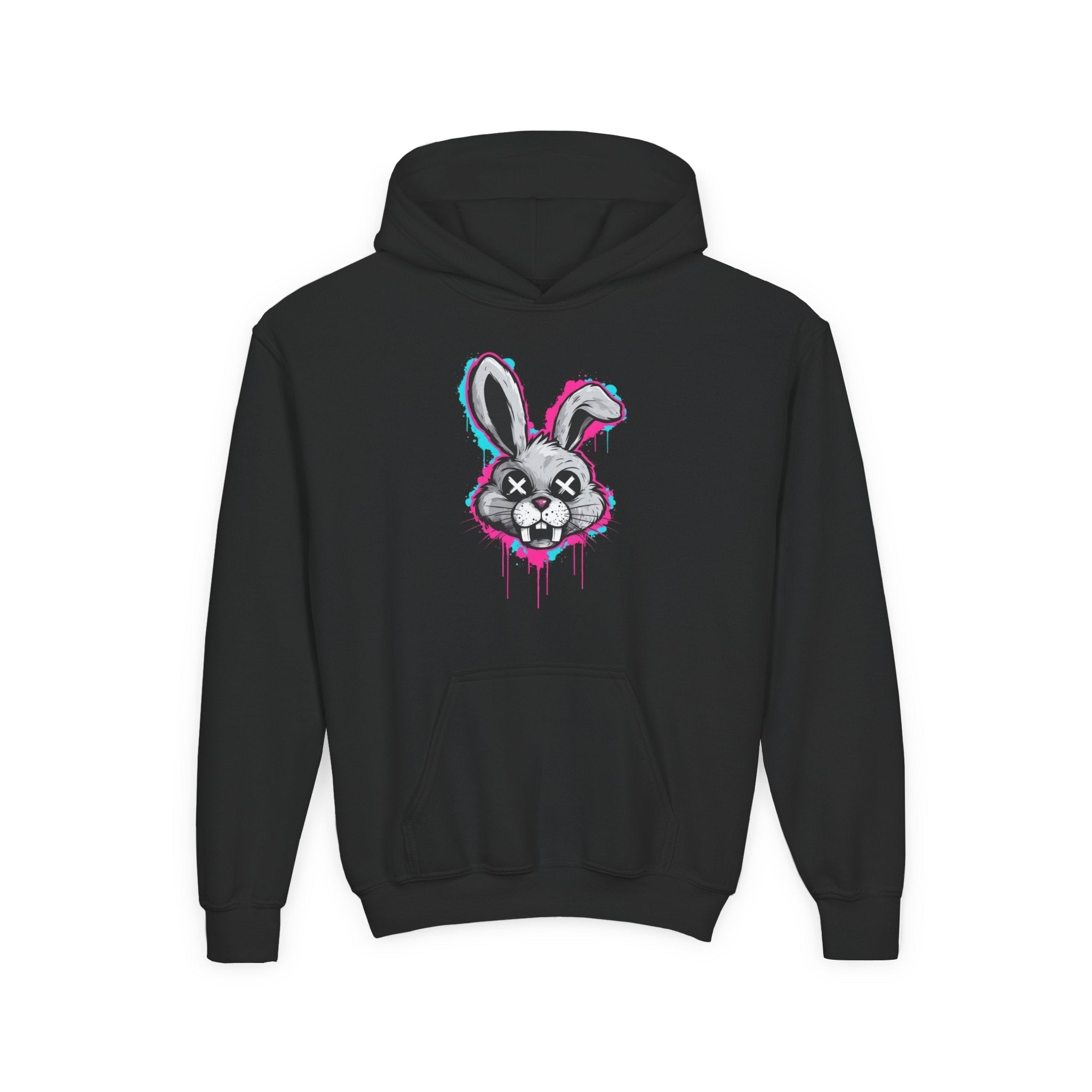 Stylish Graffiti Bunny Youth Hoodie, Trendy Sweatshirt for Kids, Perfect for Birthdays, Halloween, Everyday Wear, Unique Gift Idea Printify