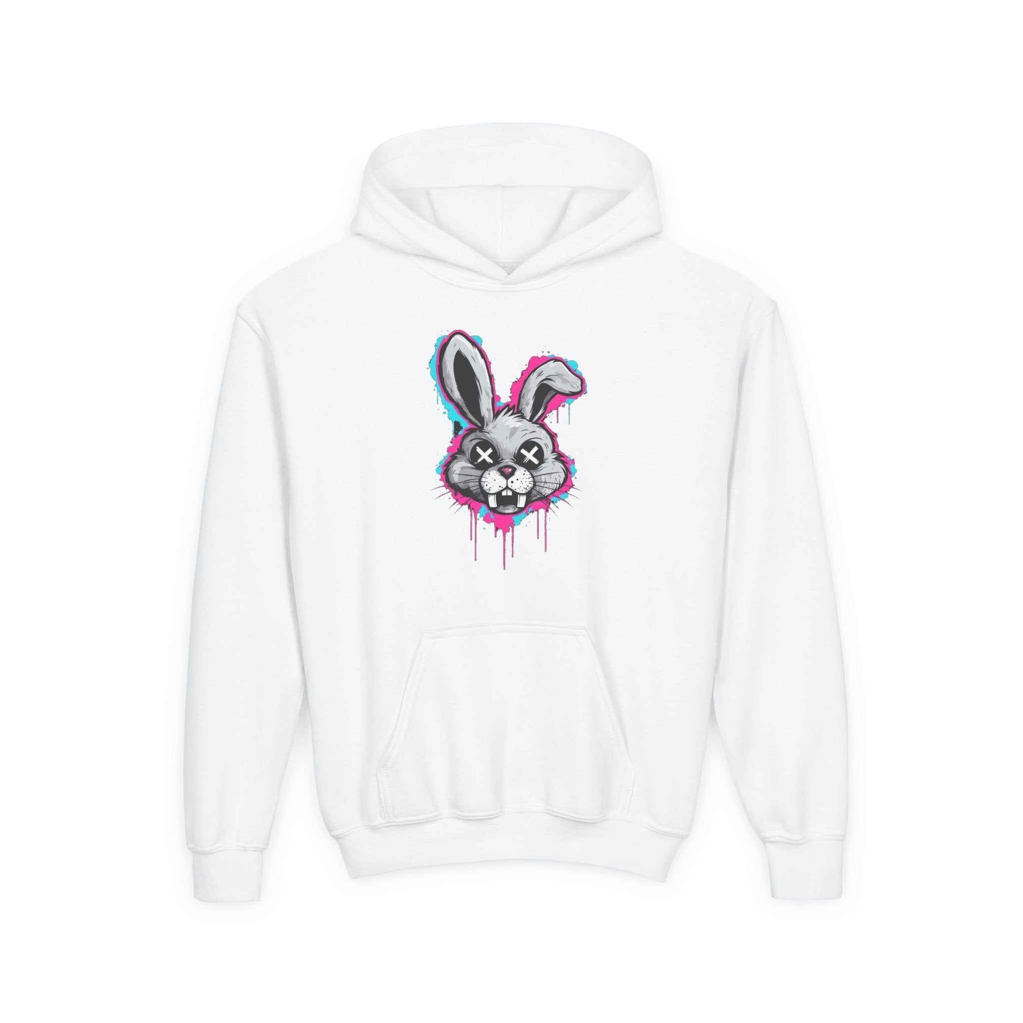 Stylish Graffiti Bunny Youth Hoodie, Trendy Sweatshirt for Kids, Perfect for Birthdays, Halloween, Everyday Wear, Unique Gift Idea Printify