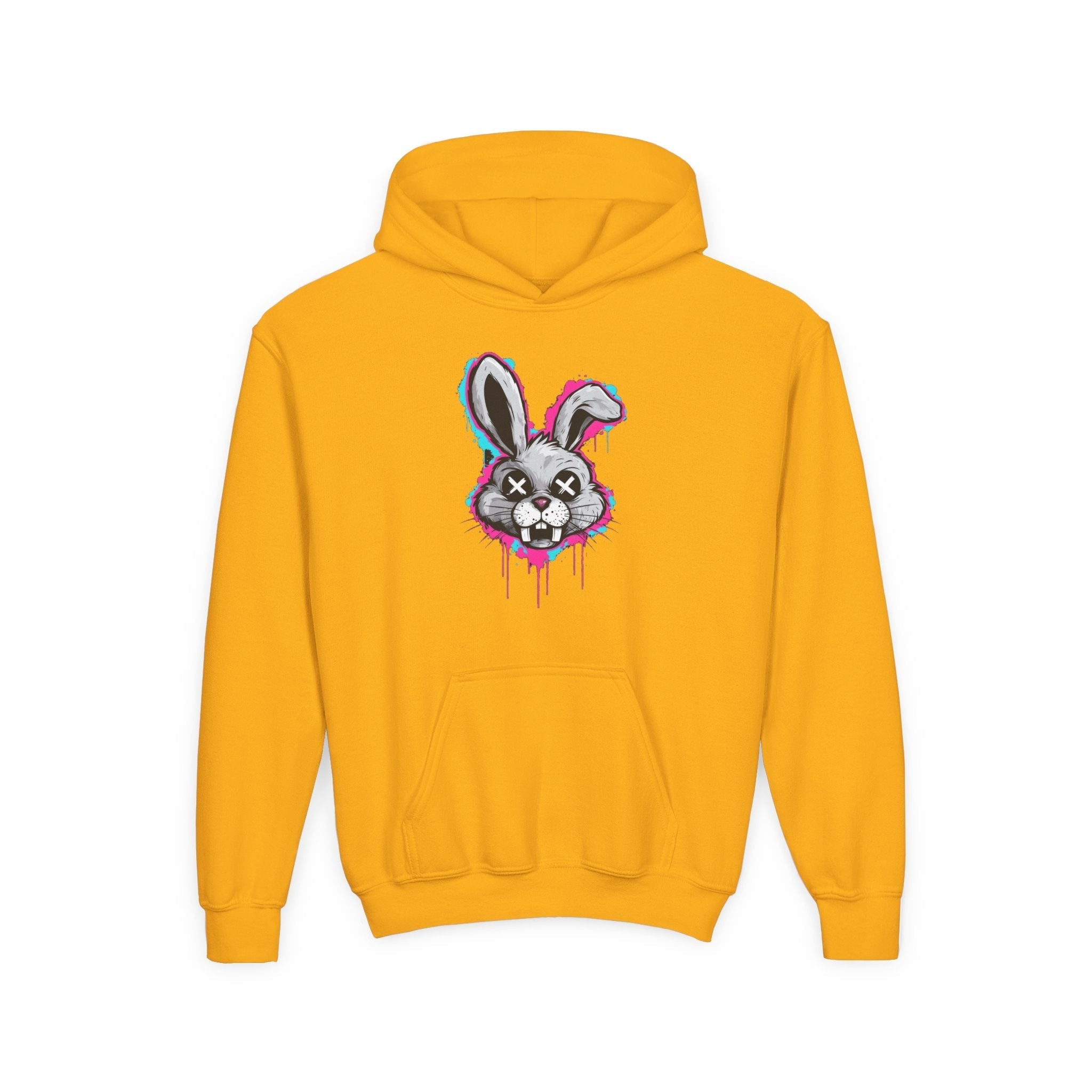 Stylish Graffiti Bunny Youth Hoodie, Trendy Sweatshirt for Kids, Perfect for Birthdays, Halloween, Everyday Wear, Unique Gift Idea Printify