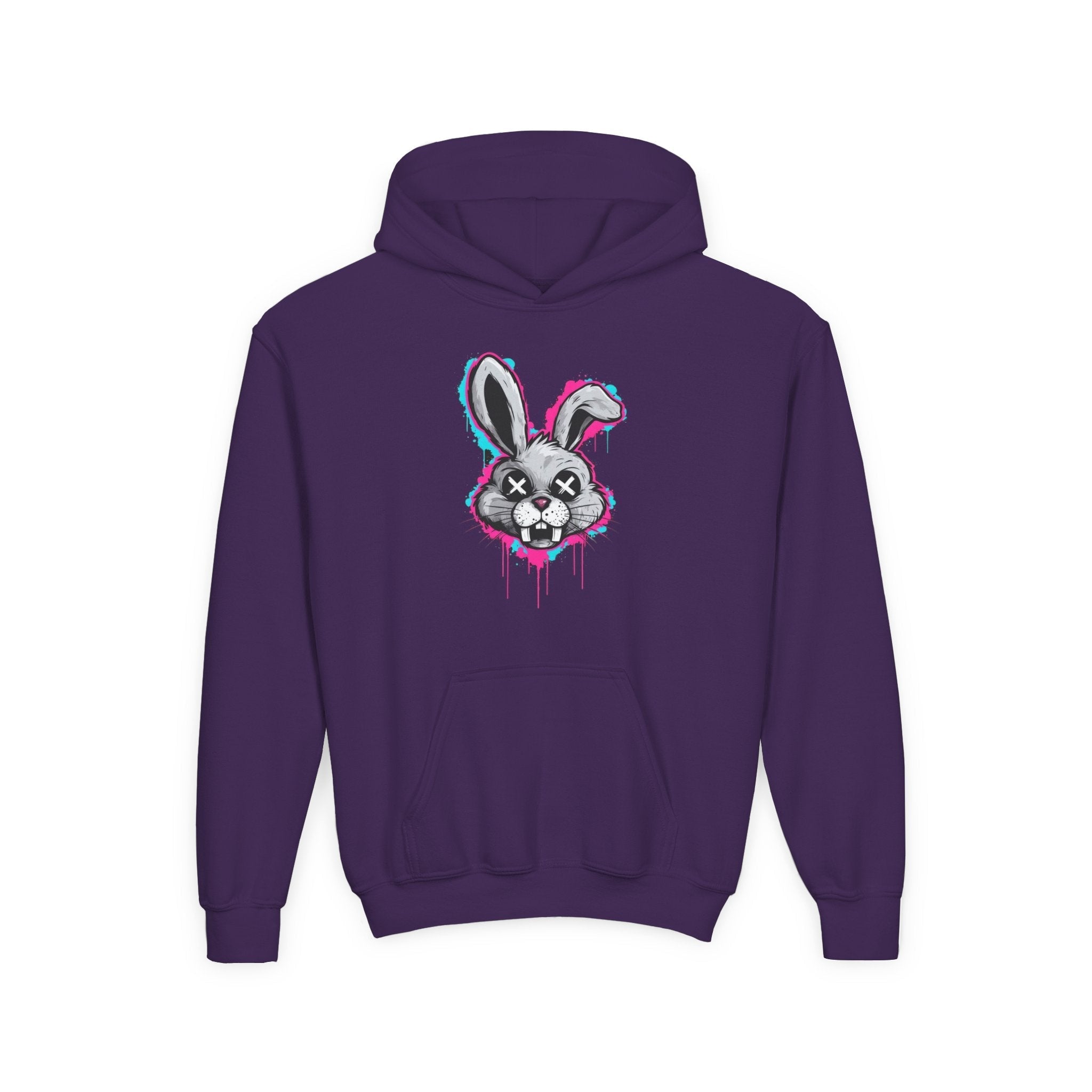 Stylish Graffiti Bunny Youth Hoodie, Trendy Sweatshirt for Kids, Perfect for Birthdays, Halloween, Everyday Wear, Unique Gift Idea Printify