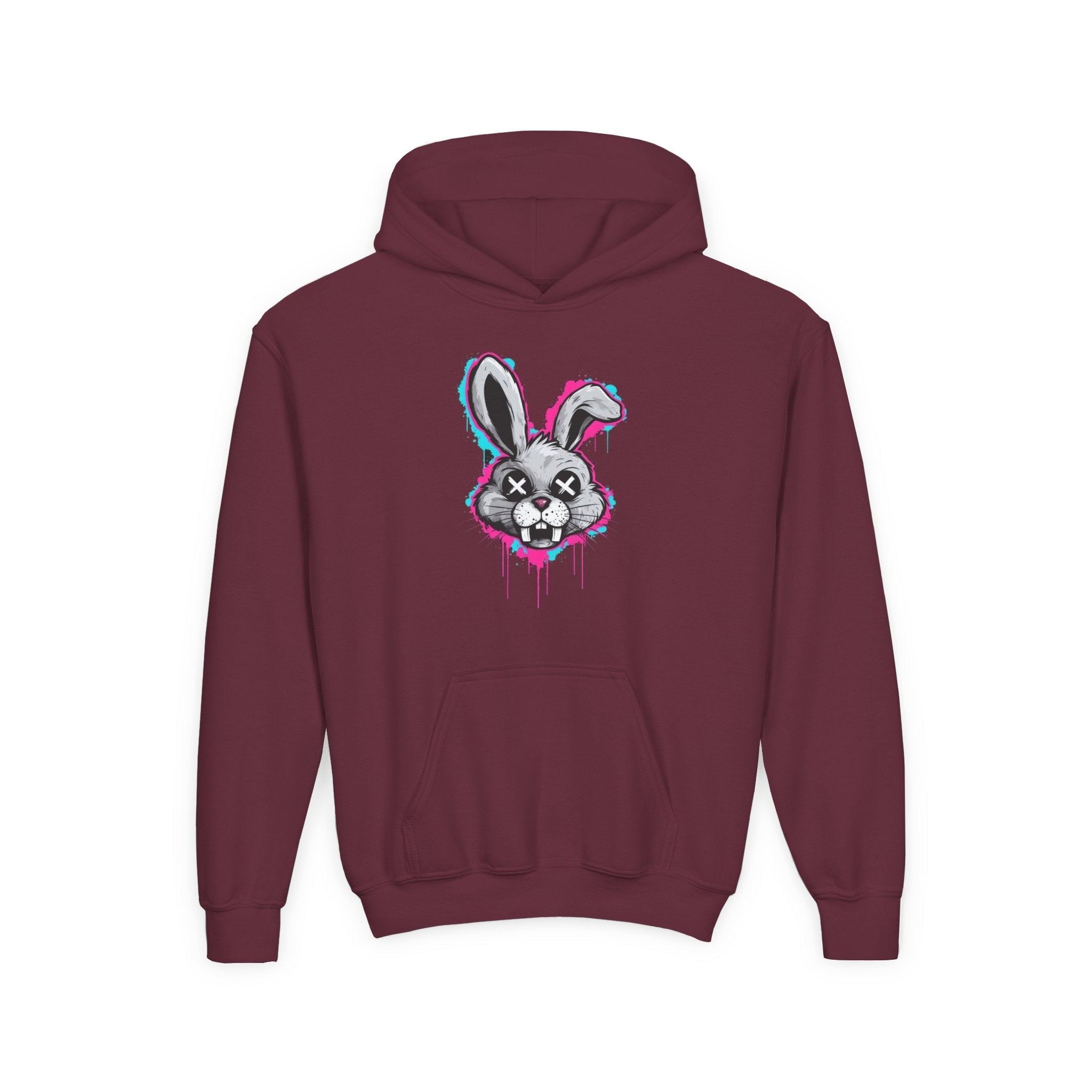 Stylish Graffiti Bunny Youth Hoodie, Trendy Sweatshirt for Kids, Perfect for Birthdays, Halloween, Everyday Wear, Unique Gift Idea Printify