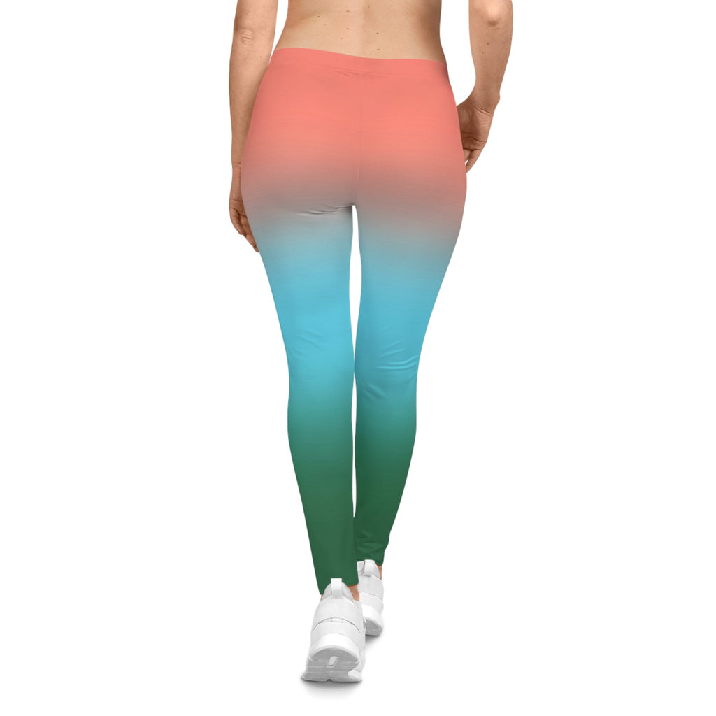 Sunset Gradient Leggings — Coral to Teal Ombre Women's Leggings Printify