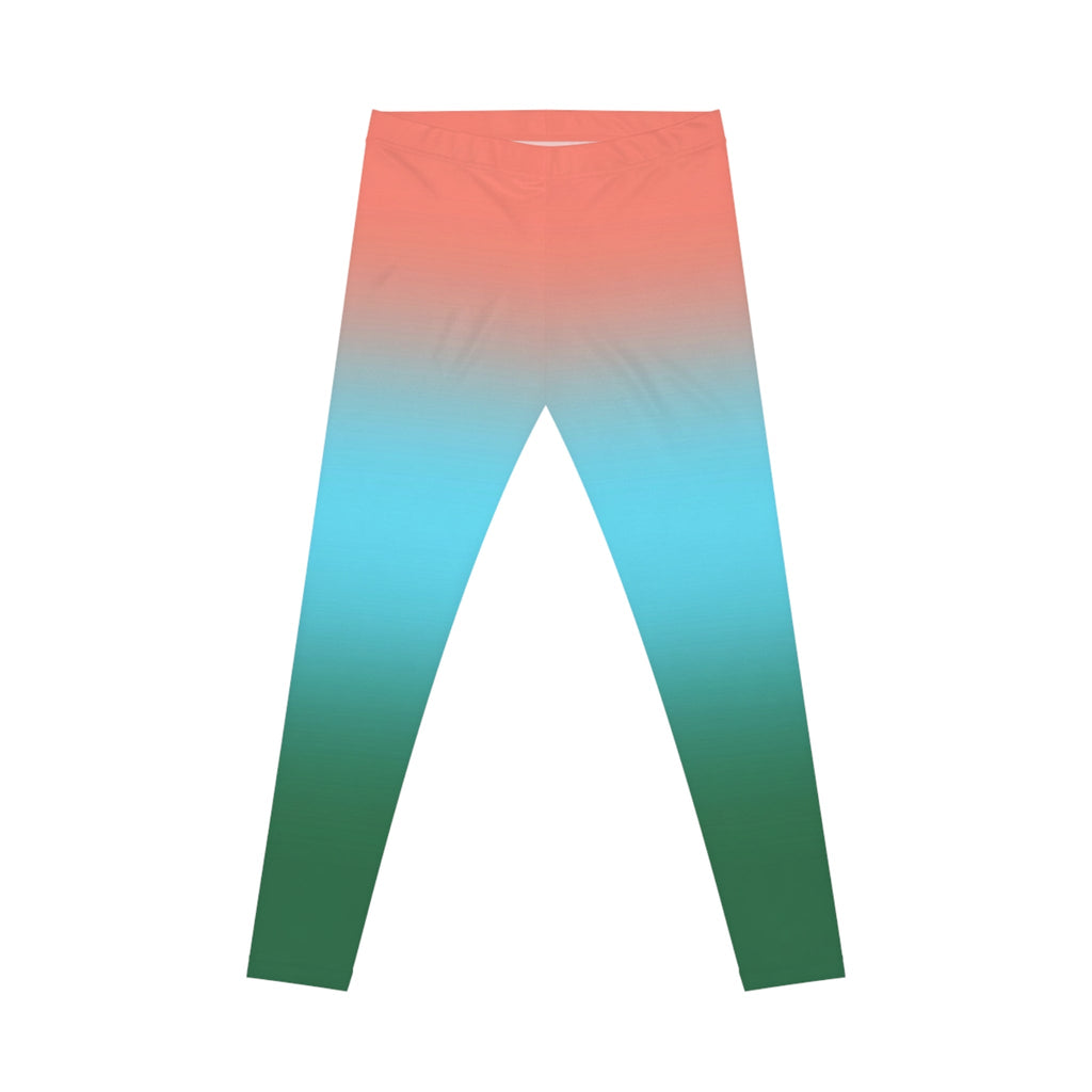 Sunset Gradient Leggings — Coral to Teal Ombre Women's Leggings Printify