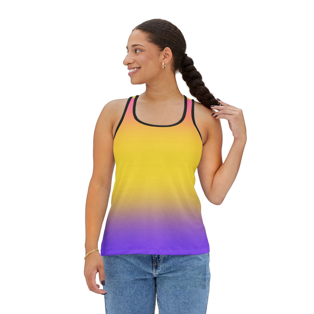 Sunset Gradient Women's Tank Top — Yellow to Purple Ombre All-Over Print Printify