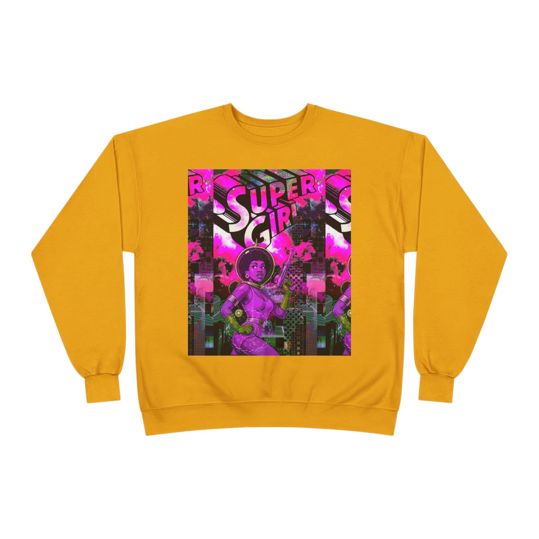 Super Girl Crewneck Sweatshirt — Retro Neon Comic Graphic