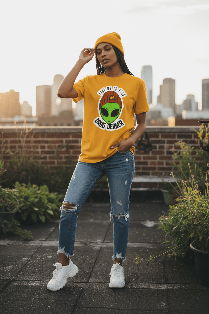 Female model in yellow