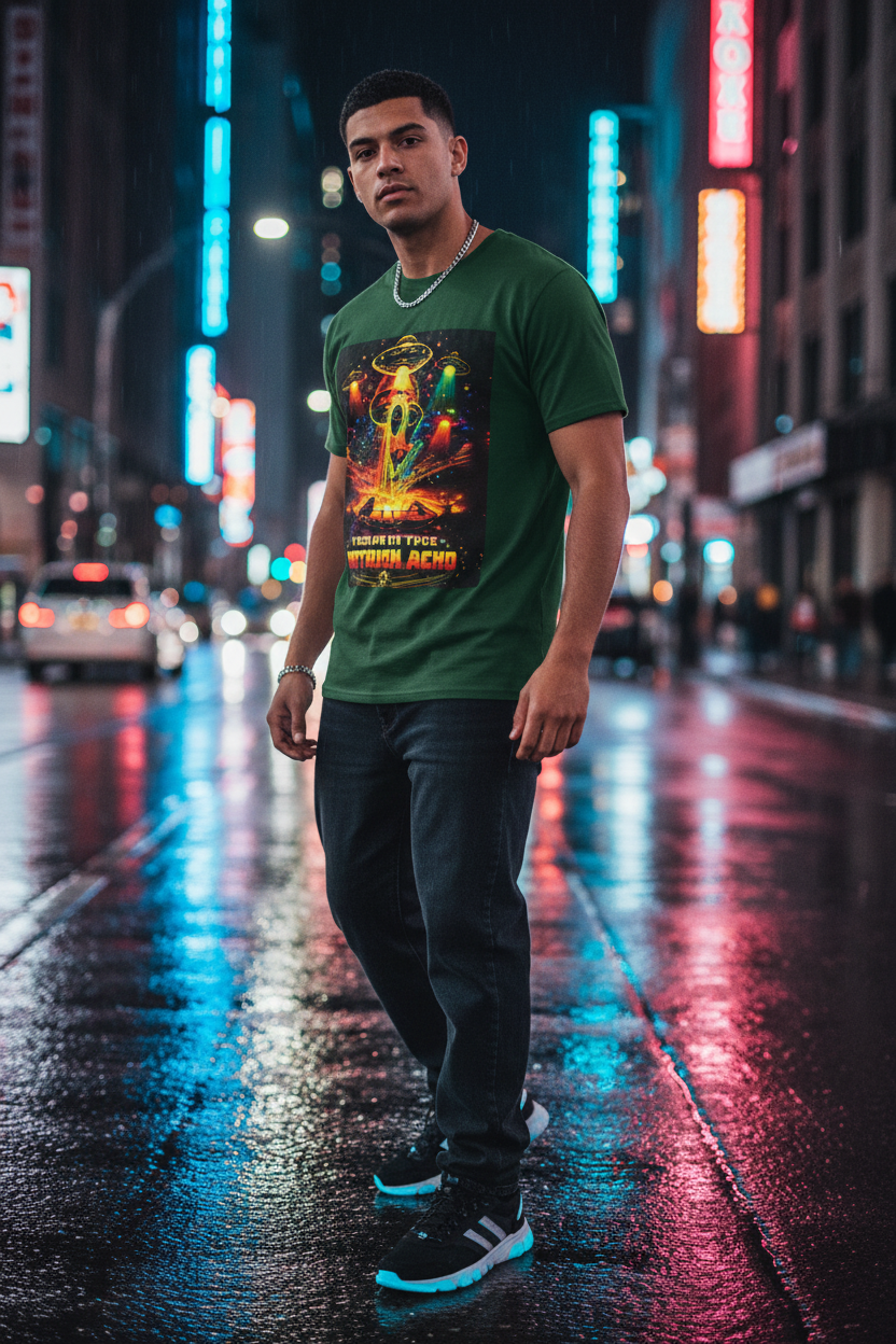 City Street at Night - Green Tee