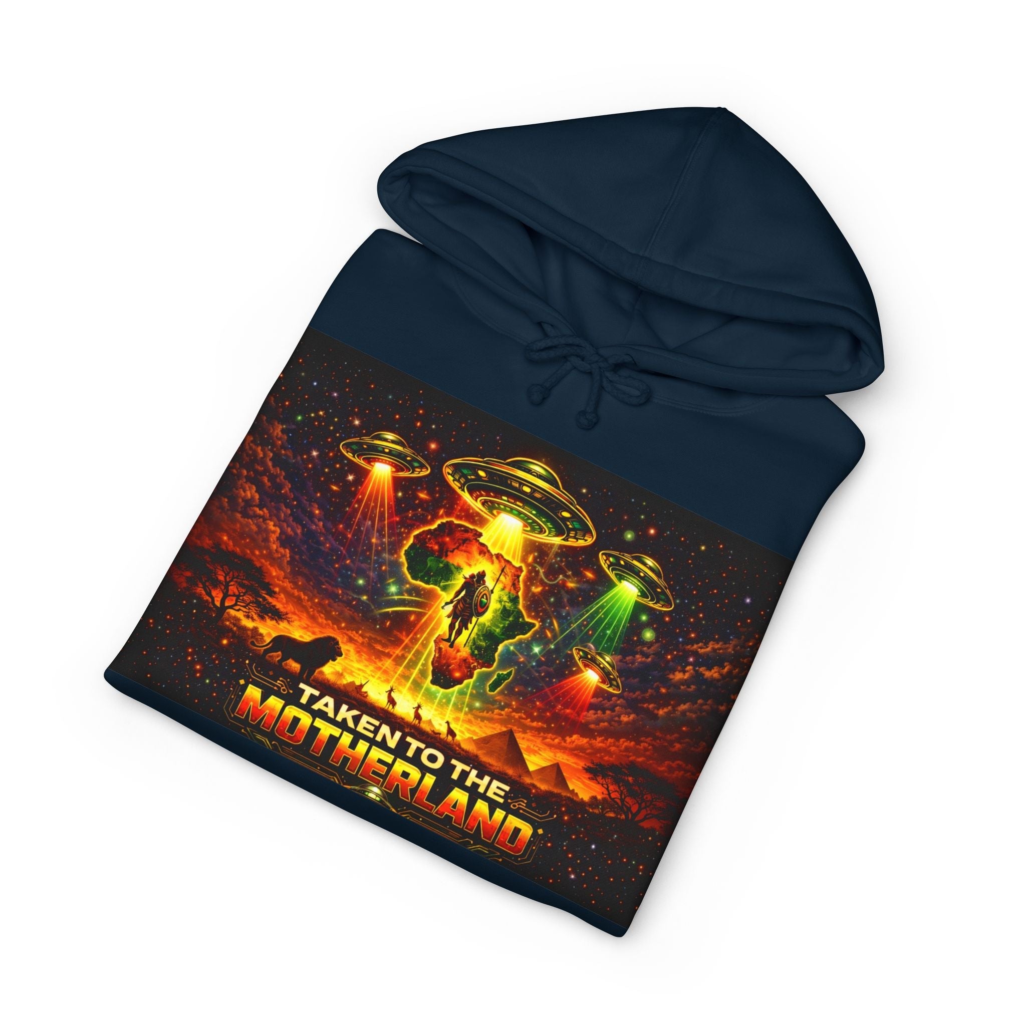 Taken to the Motherland Hoodie — Afro-Cosmic Alien Abduction Streetwear Printify