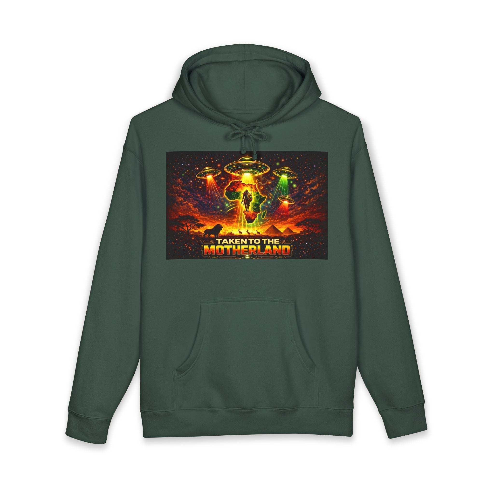 Taken to the Motherland Hoodie — Afro-Cosmic Alien Abduction Streetwear Printify
