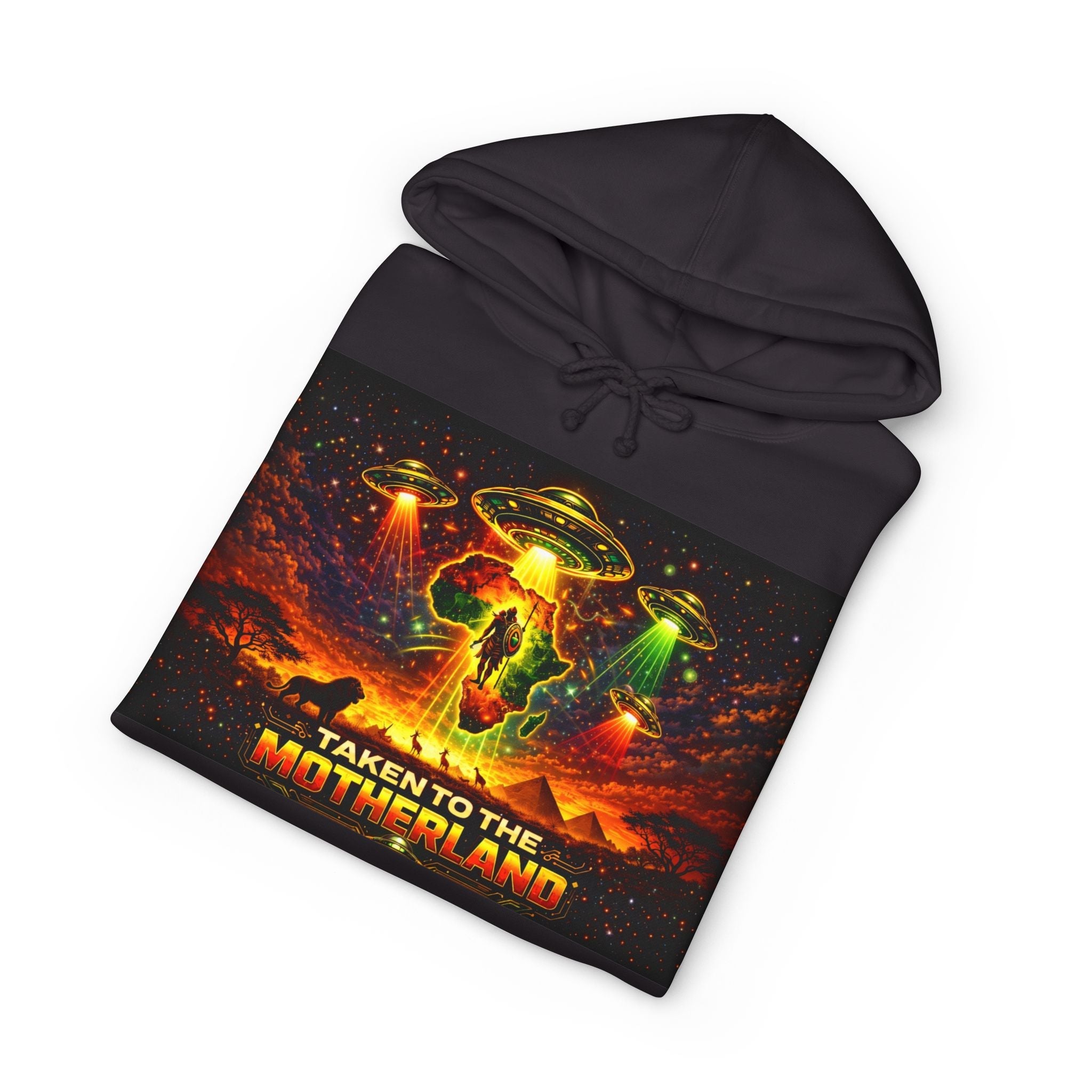 Taken to the Motherland Hoodie — Afro-Cosmic Alien Abduction Streetwear Printify