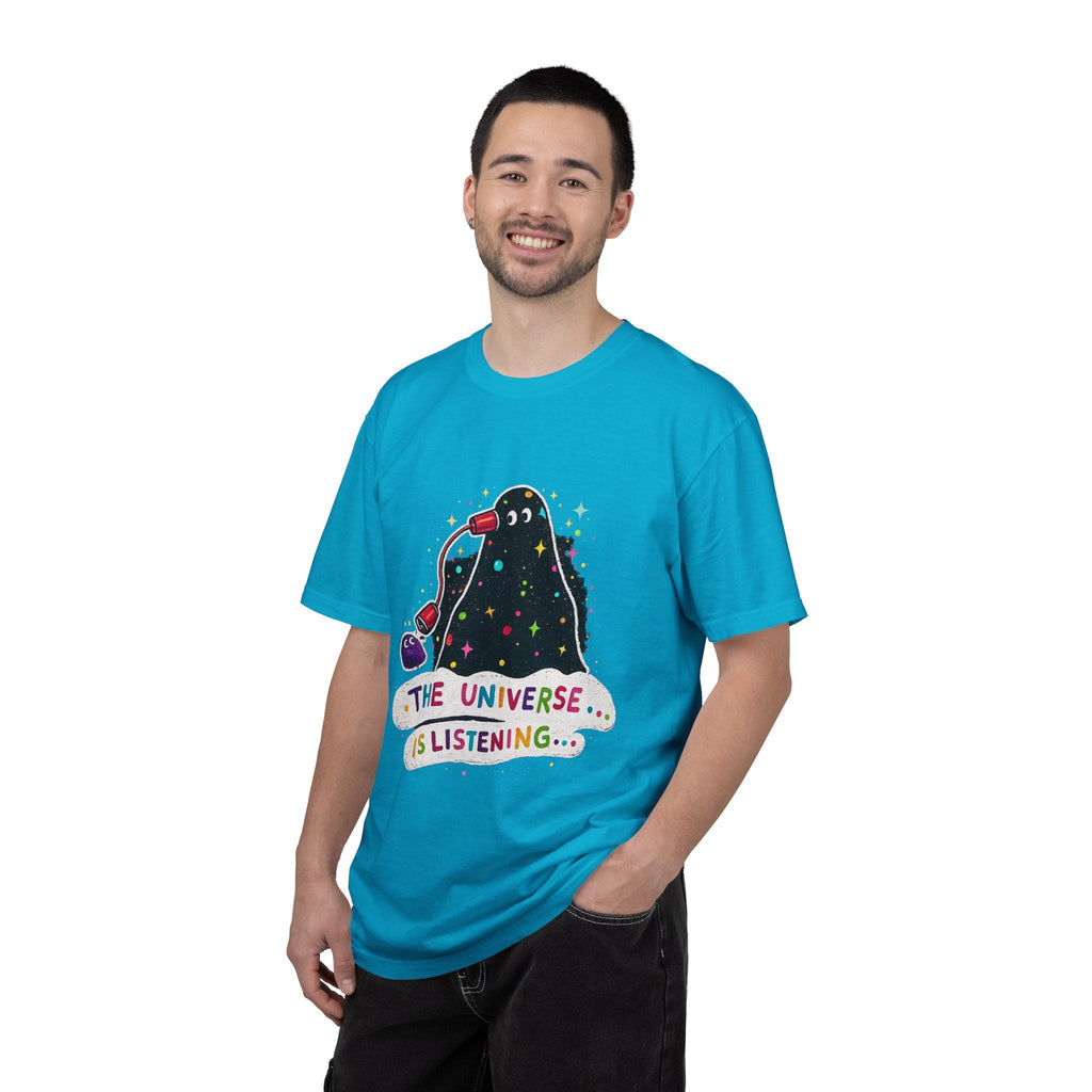 The Universe Is Listening T-Shirt — Cute Cosmic Phone Graphic Tee Printify