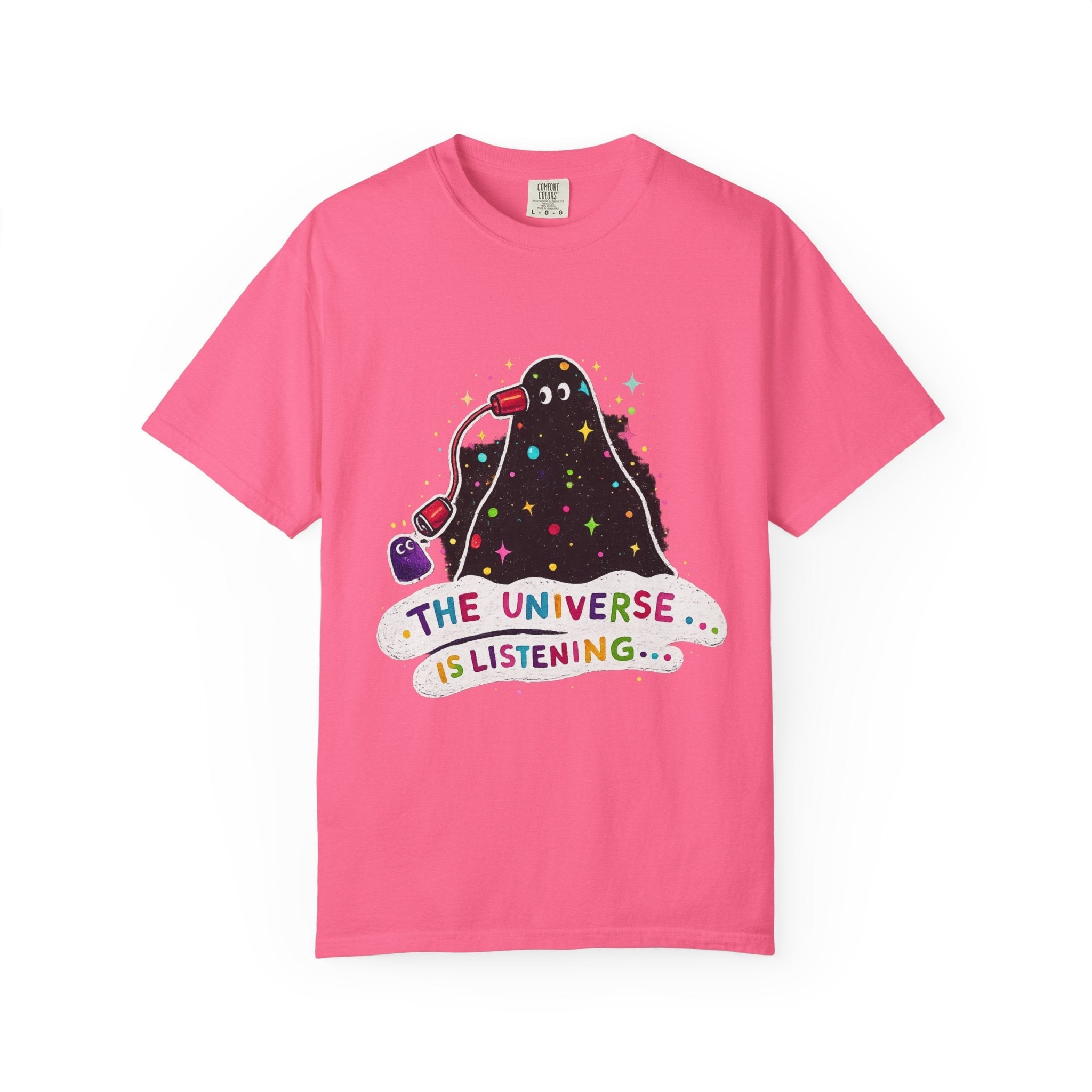 The Universe Is Listening T-Shirt — Cute Cosmic Phone Graphic Tee Printify