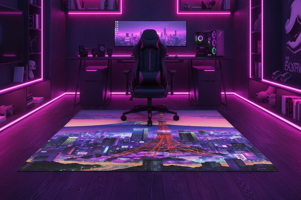 Tokyo Night Rug — Gaming Room Full Setup
