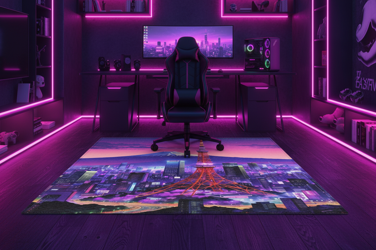 Tokyo Night Rug — Gaming Room Full Setup
