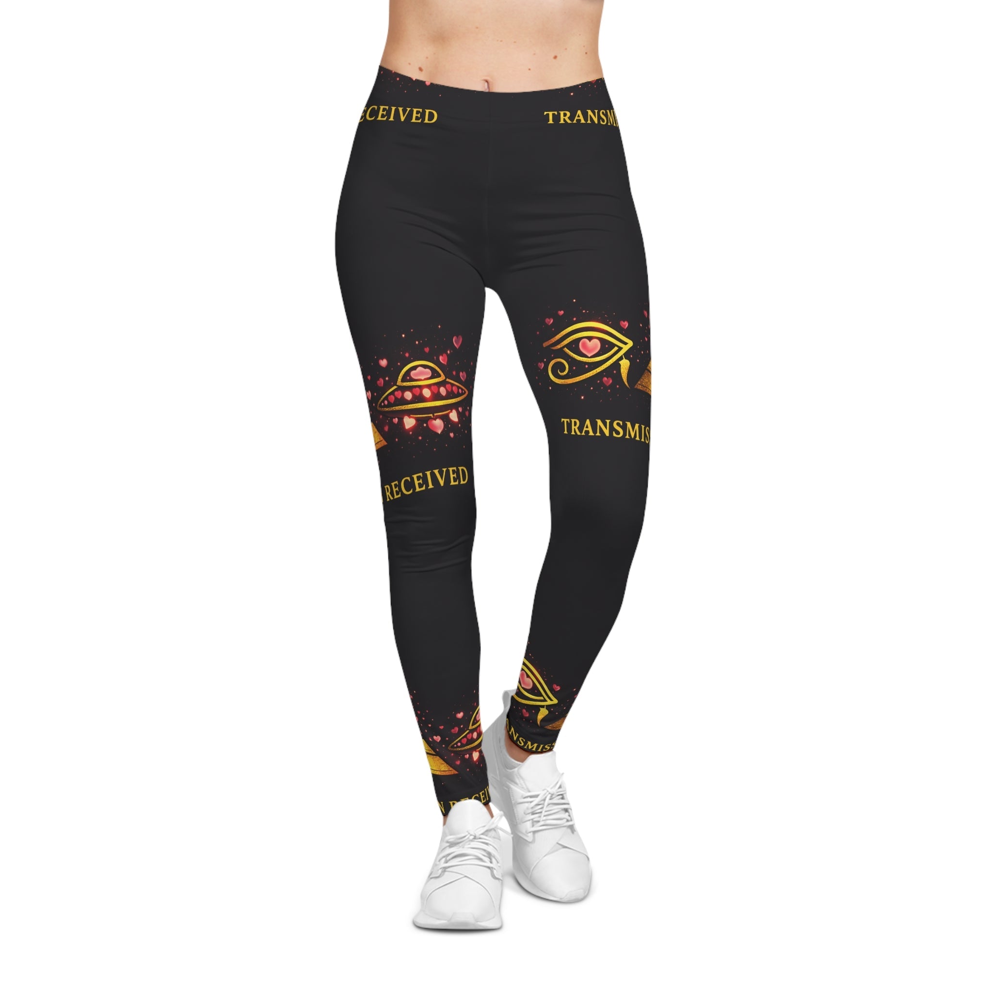 Transmission Received Eye Pyramid Leggings — Women's Mystical AOP Yoga Tights Printify