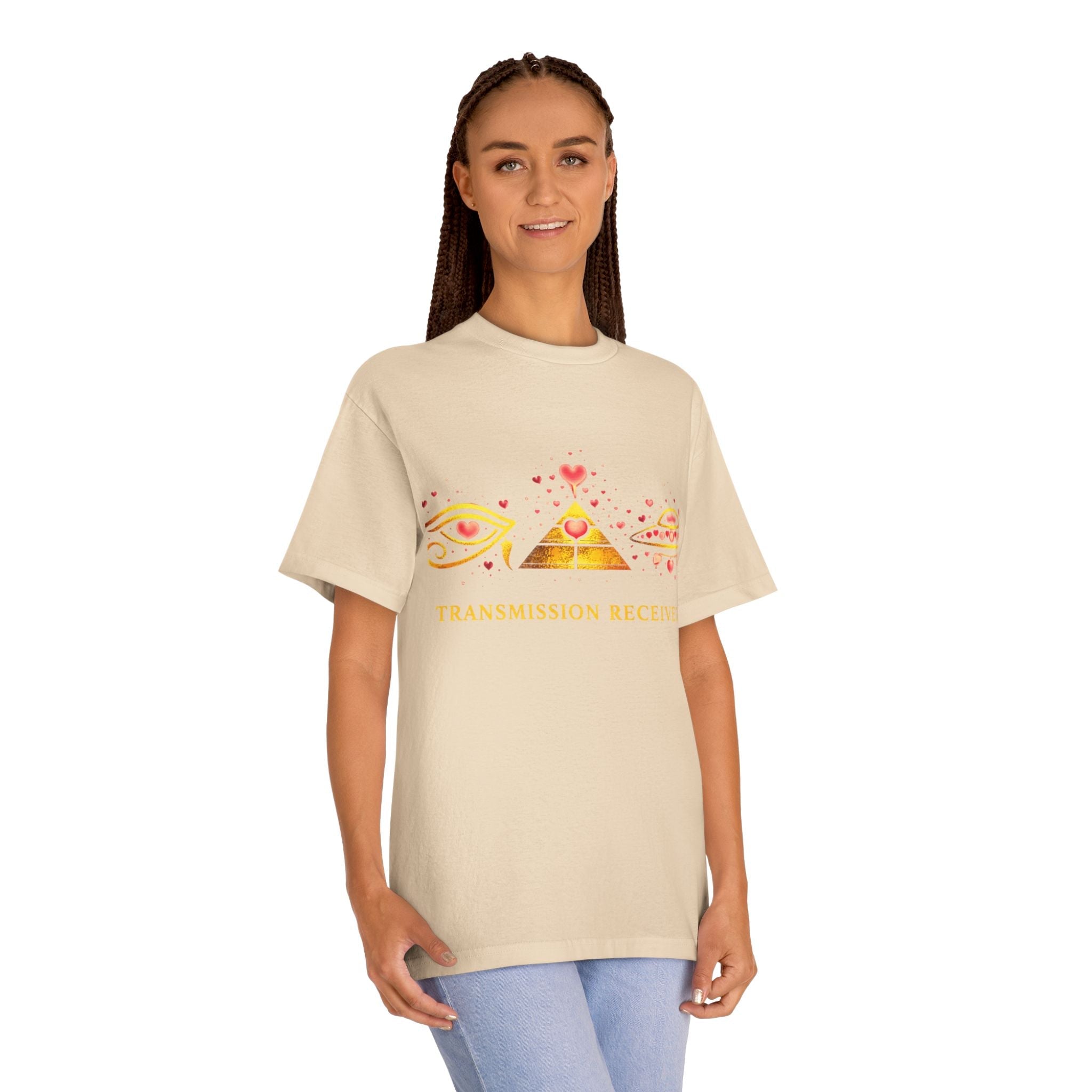 Transmission Received Tee — Pyramid Eye & UFO Graphic T-Shirt Printify